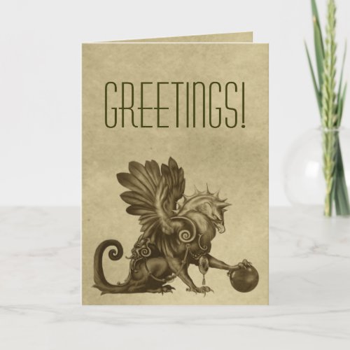 Golden Gryphon Parchment Style Greeting Card