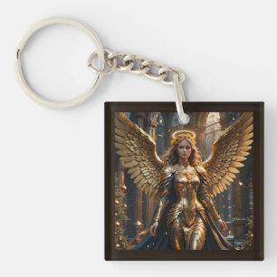 Golden Guardian Angel Christmas Blessing Acrylic Keychain