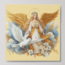 Golden Guardian Angel With White Bird