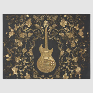 Golden Guitar In Golden Garden on Black Tissue Paper