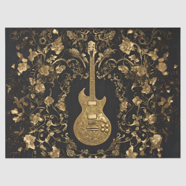 Golden Guitar In Golden Garden on Black Tissue Paper (Front)