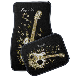 Golden Guitar Melody in Motion Car Floor Mat