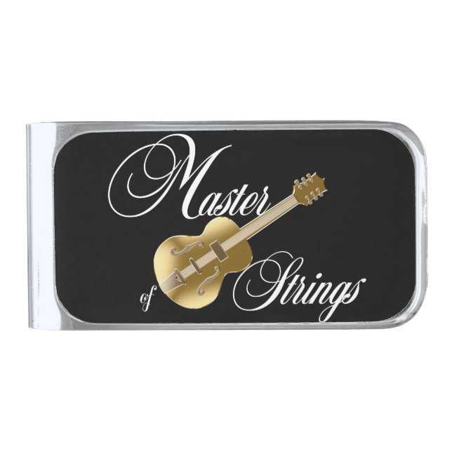 Golden guitar silver finish money clip (Front)