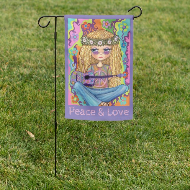 Golden Hair Hippie Chick Purple Guitar Peace Sign (In SItu)