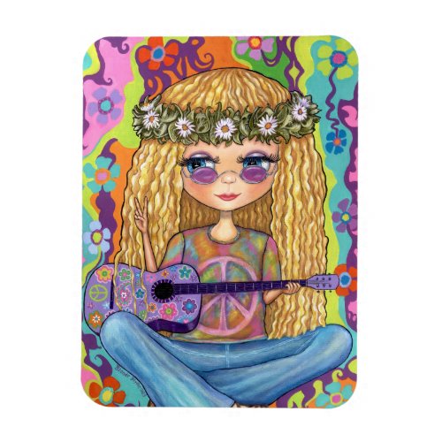 Golden Hair Hippie Chick Purple Guitar Peace Sign Magnet