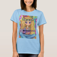 Golden Hair Hippie Chick Purple Guitar Peace Sign