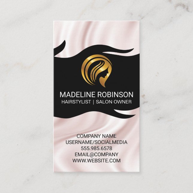 Golden Hair Logo | Silk Drapery Business Card (Front)