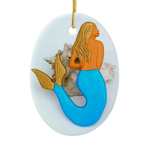 golden hair mermaid ceramic ornament