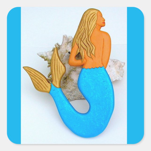 golden hair mermaid square sticker (Front)