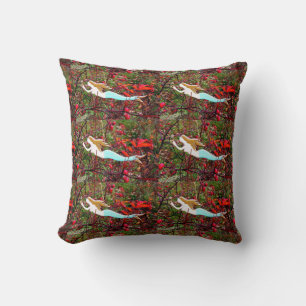 golden hair mermaids throw pillow