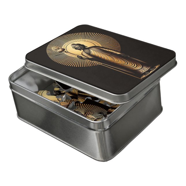Golden halo Buddha standing gracefully Jigsaw Puzzle (Lid Open)