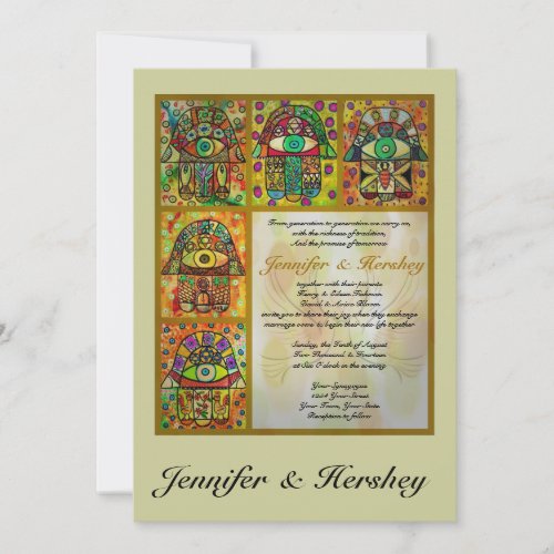 Golden Hamsa  Doves Of Peace Wedding Invitation