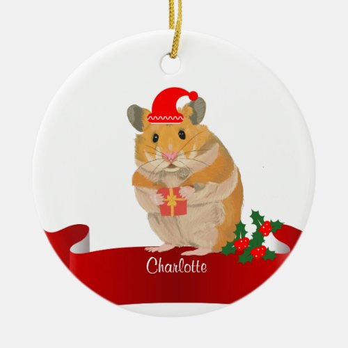  Golden Hamster Christmas   Ceramic Ornament