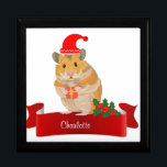 Golden Hamster personalised  Gift Box<br><div class="desc">This lovely personalised Christmas gift box features a cute fluffy Golden Hamster holding a present and wearing a Santa hat against a white background with Holly. The name can be changed. Perfect for Hamster enthusiasts of all ages.</div>