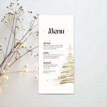 Golden Hand Drawn Tree Christmas Dinner Menu Card 