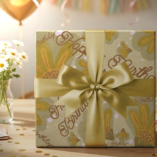Golden Hand Painted Flowers Wrapping Paper Sheets