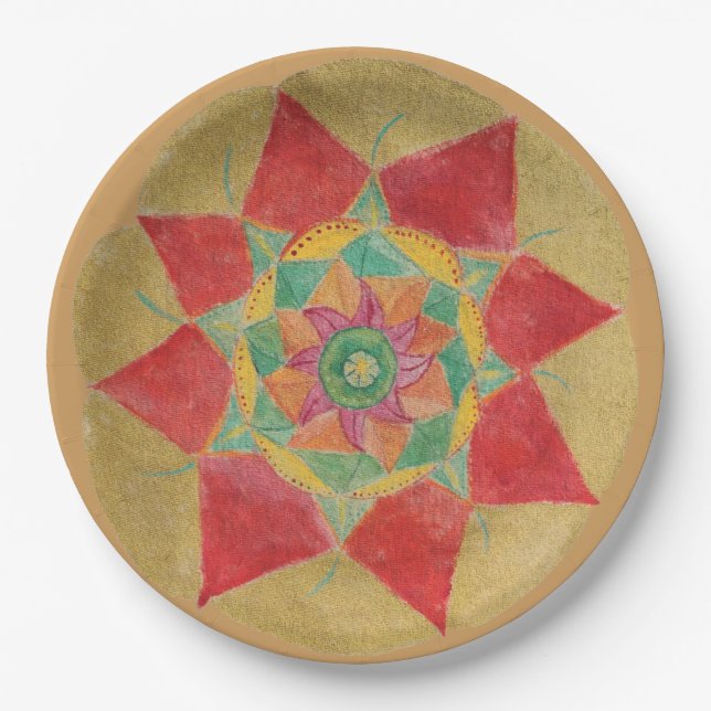 Golden Hand Painted Mandala Paper Plates 9 in (Front)