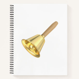 Golden handbell with a wooden handle notebook