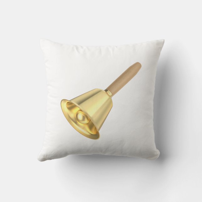 Golden handbell with a wooden handle throw pillow (Back)