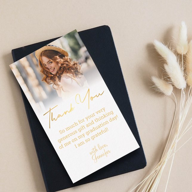 golden handwriting thank you graduation photo  note card (Creator Uploaded)