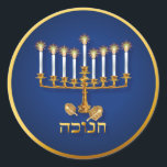 Golden Hanukkah Stickers<br><div class="desc">Gold,  shining lighted Candelabra.</div>