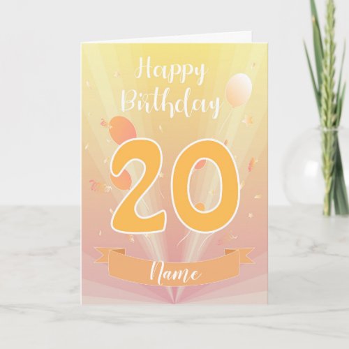 Golden Happy 20th Birthday Card