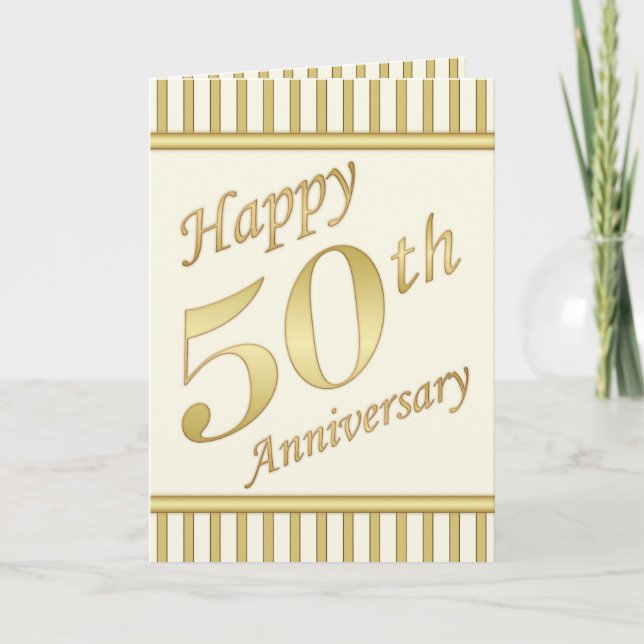 Golden Happy 50th Anniversary Card - Stripes (Front)