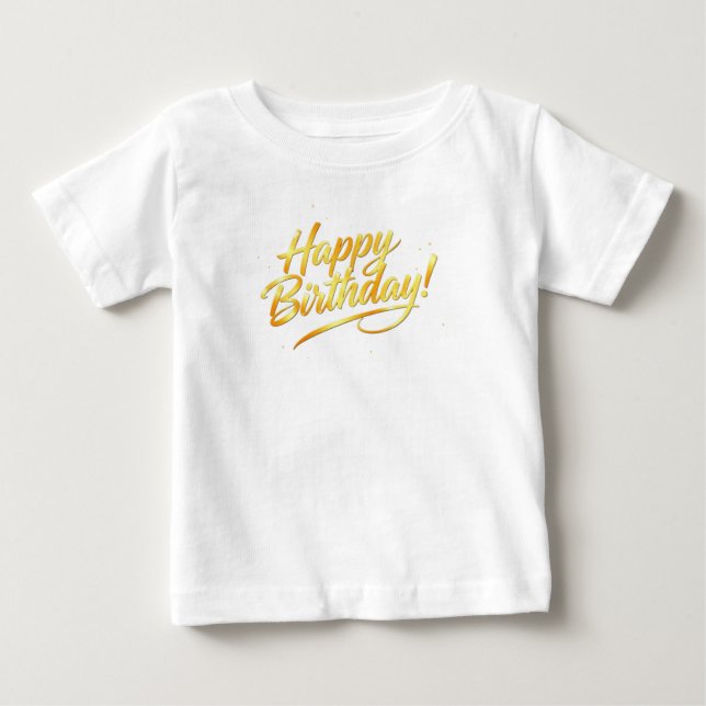 Golden Happy Birthday Typography  Baby T-Shirt (Front)