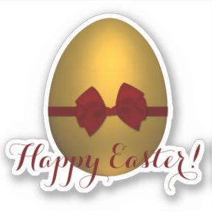 Golden Happy Easter Egg with Red Bow Sticker