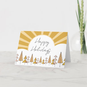 golden happy holidays retrochristmas trees sunset holiday card
