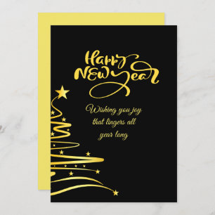 Golden Happy New Year Christmas Tree Card