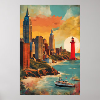 Golden Harbor Skyline Poster