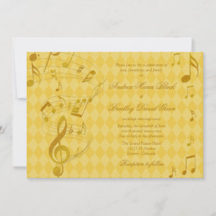 Golden Harlequin Music Notes Wedding Invitation