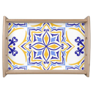 Golden Harmony Blue Gold Mosaic  Mediterranean  Serving Tray