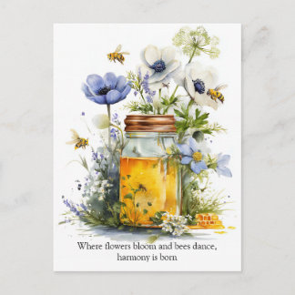 Golden Harmony Honey, Flowers, and Bees Postcard