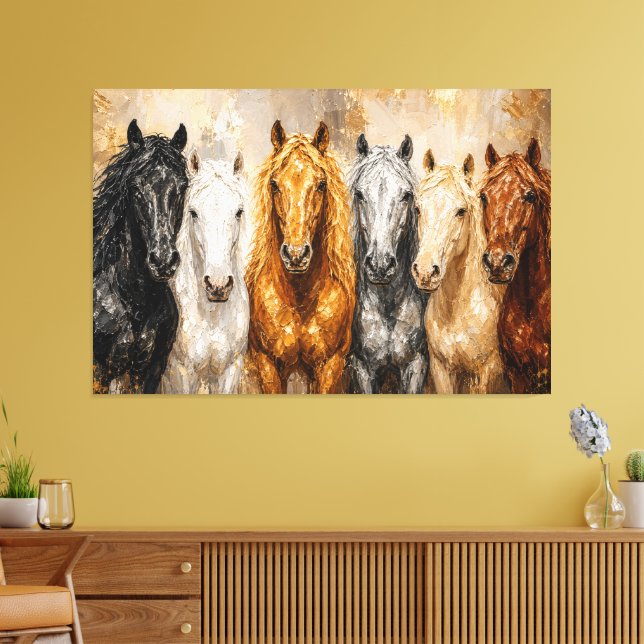 Golden Harmony Horses Palette Knife Canvas Print (Insitu(LivingRoom))