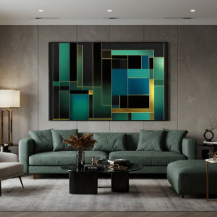 Golden Harmony in Green and Blue Canvas Print