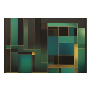Golden Harmony in Green and Blue Wood Wall Art