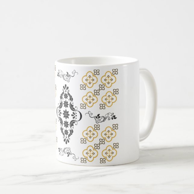 Golden Harmony – Mug Design with Arabesque Pattern (Front Right)