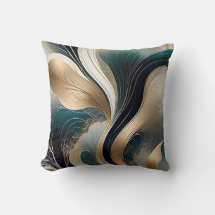 Golden Harmony - Teal and Gold Abstract  Throw Pillow