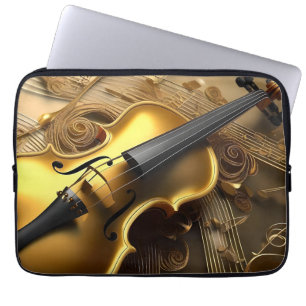 Golden Harmony: Vintage Violin on Shimmering Notes Laptop Sleeve