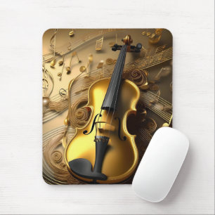 Golden Harmony: Vintage Violin on Shimmering Notes Mouse Pad