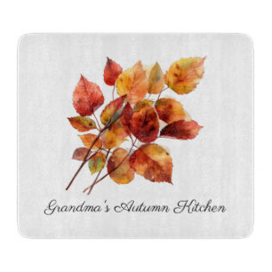 Golden Harvest Leaves: Fall Watercolor, custom Cutting Board