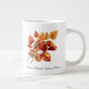 Golden Harvest Leaves: Fall Watercolor, custom Giant Coffee Mug