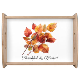 Golden Harvest Leaves: Fall Watercolor, custom Serving Tray