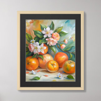 Golden Harvest Still Life of Oranges & Blossoms Framed Art
