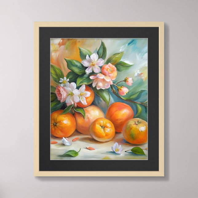 Golden Harvest Still Life of Oranges & Blossoms Framed Art (Framed Front)