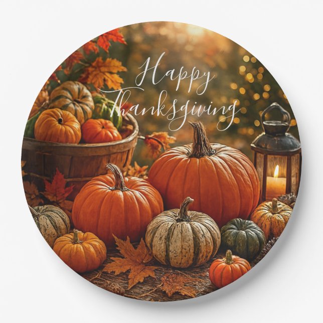 Golden Harvest Thanksgiving  Paper Plates (Front)