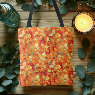 Golden Harvest Tote with Vibrant Fall Leaves Bag