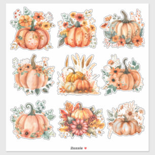 Golden Harvest Watercolor Pumpkin & Floral Sticker